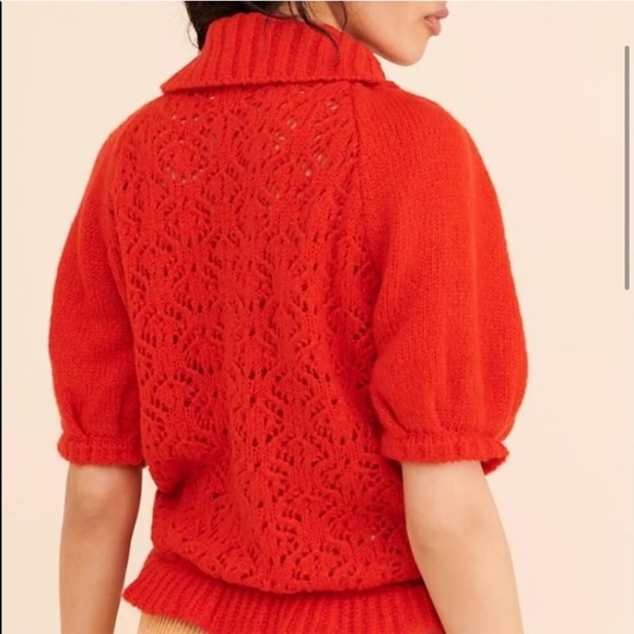 NWOT For Love and Lemons Francois Puff Sleeve Sweater Cardigan L - Picture 5 of 8